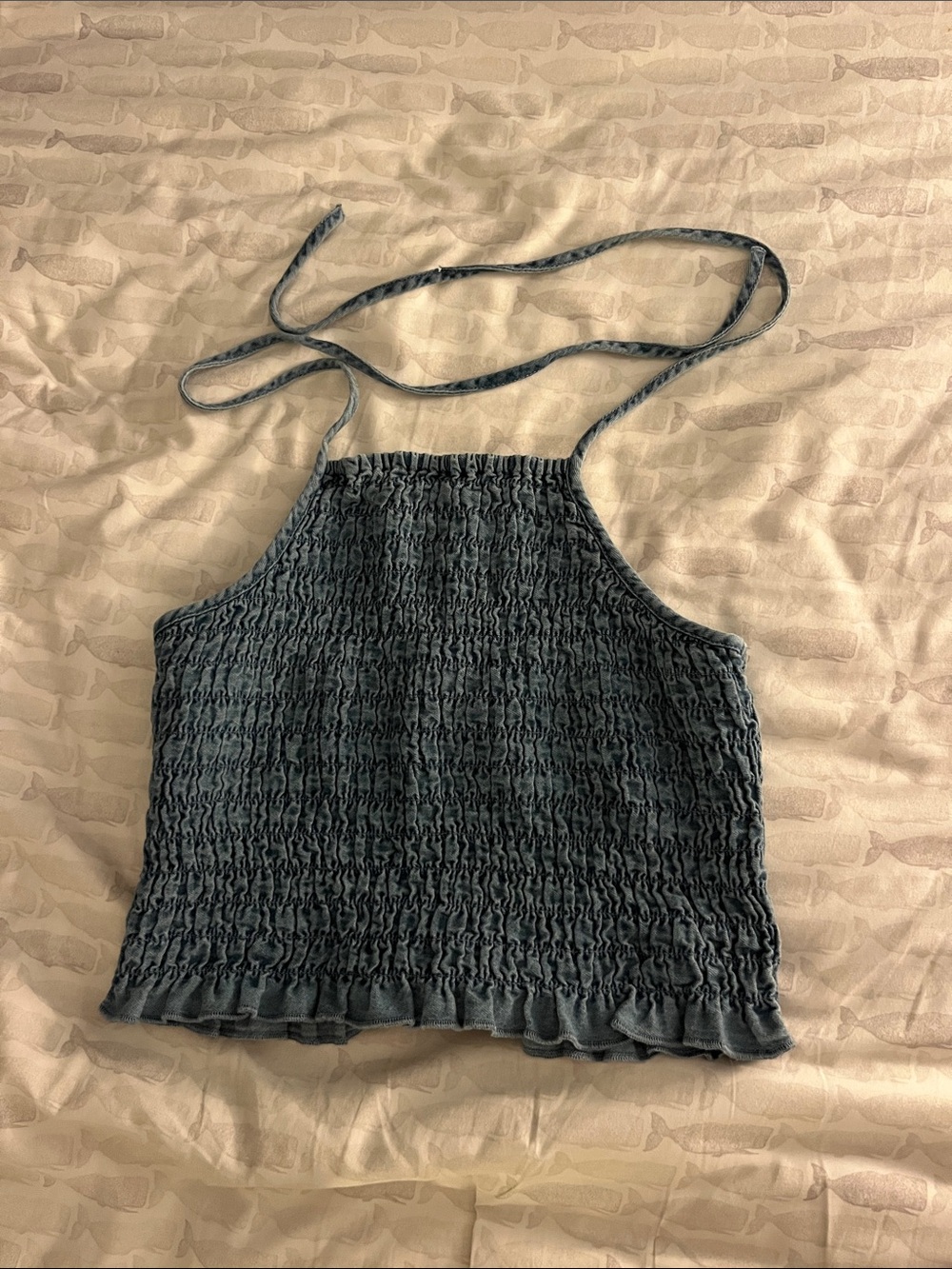 American Eagle Outfitters Smocked Halter Crop Top in Blue